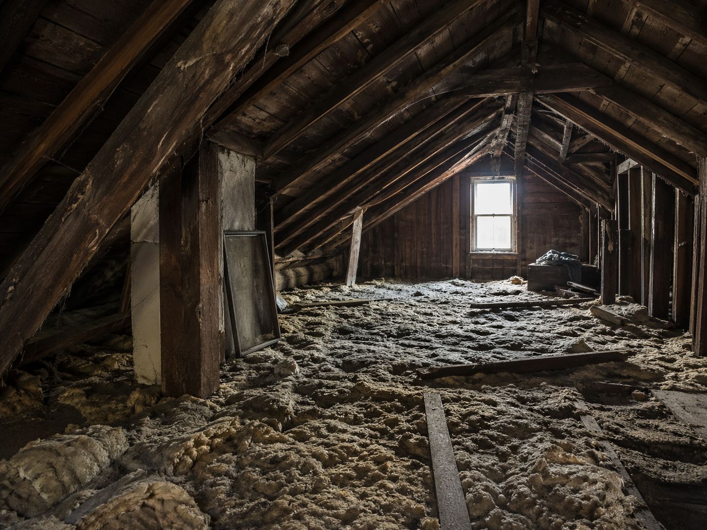 Old attic insulation before removal