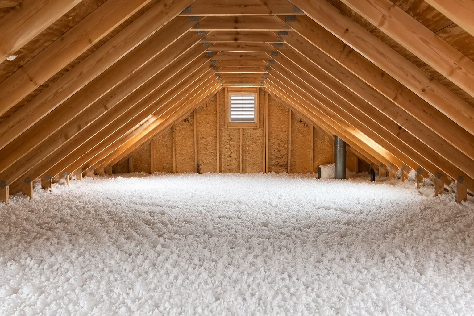 Fresh attic insulation installed across an attic floor